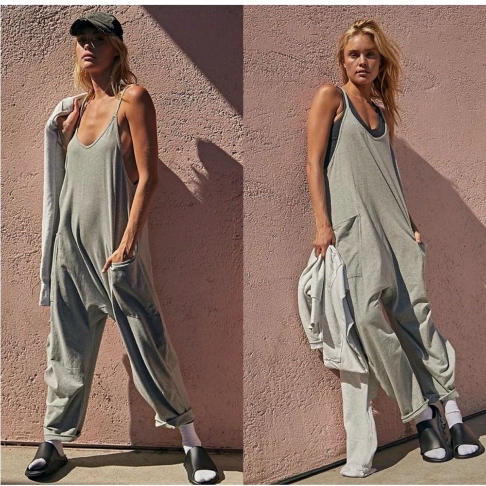 NWT Free People Movement Hotshot Onesie Jumpsuit Heather Grey Cotton Women’s L - Picture 1 of 13